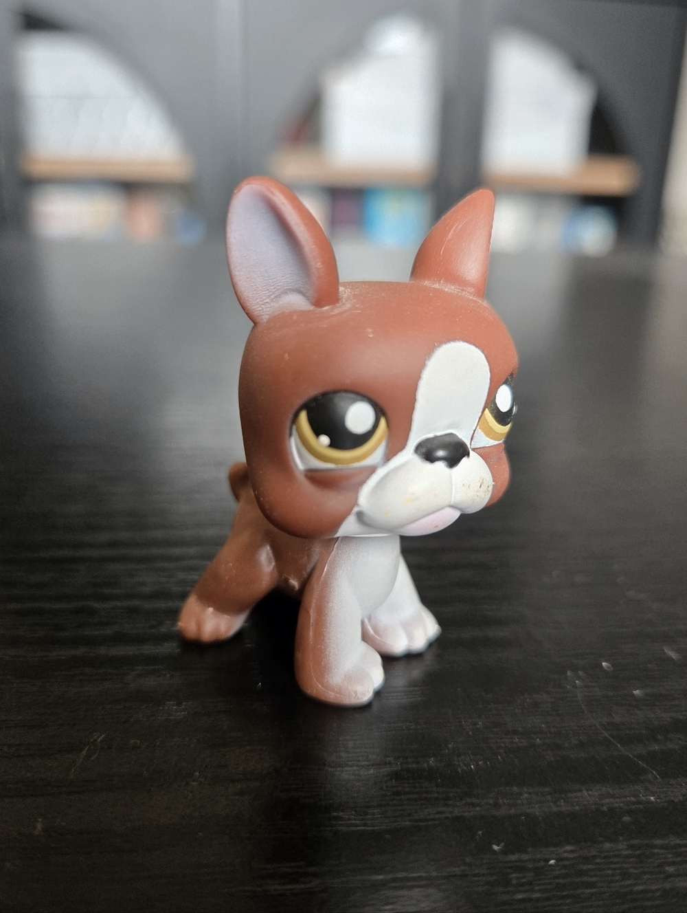 Littlest Pet Shop LPS #118 Brown White Boston Terrier Dog Green Eyes
